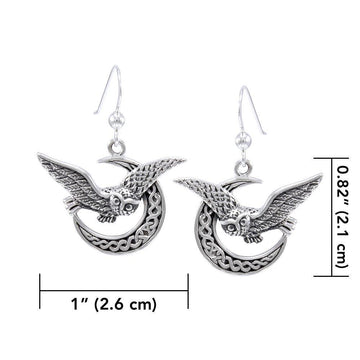 Owl Flying on Celtic Crescent Moon Silver Earrings TER1489 - Jewelry
